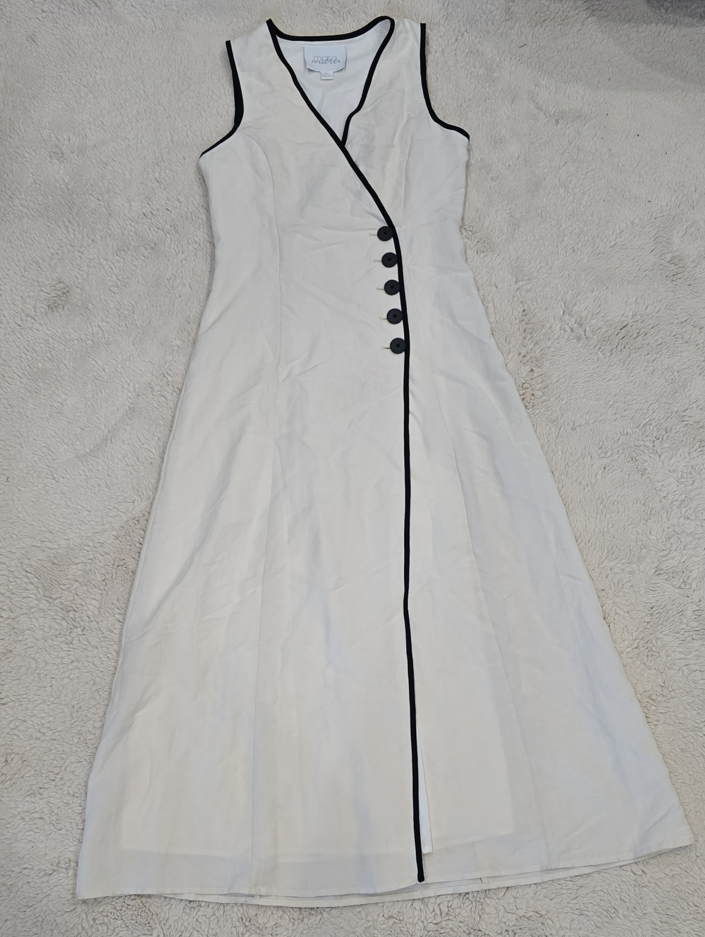 Sleeveless Off White Maxi Dress with Black Trim